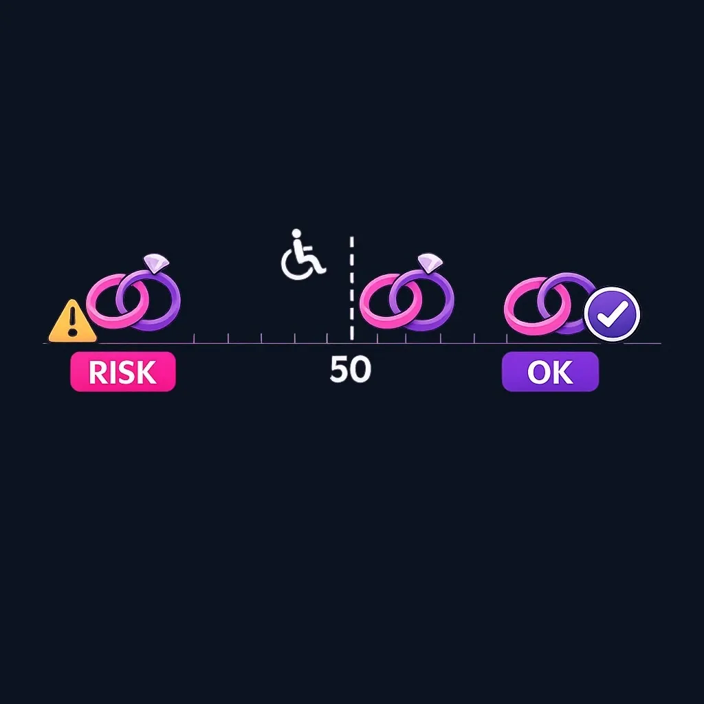 Age timeline showing a threshold at 60, with a separate threshold at 50 for disabled survivors.