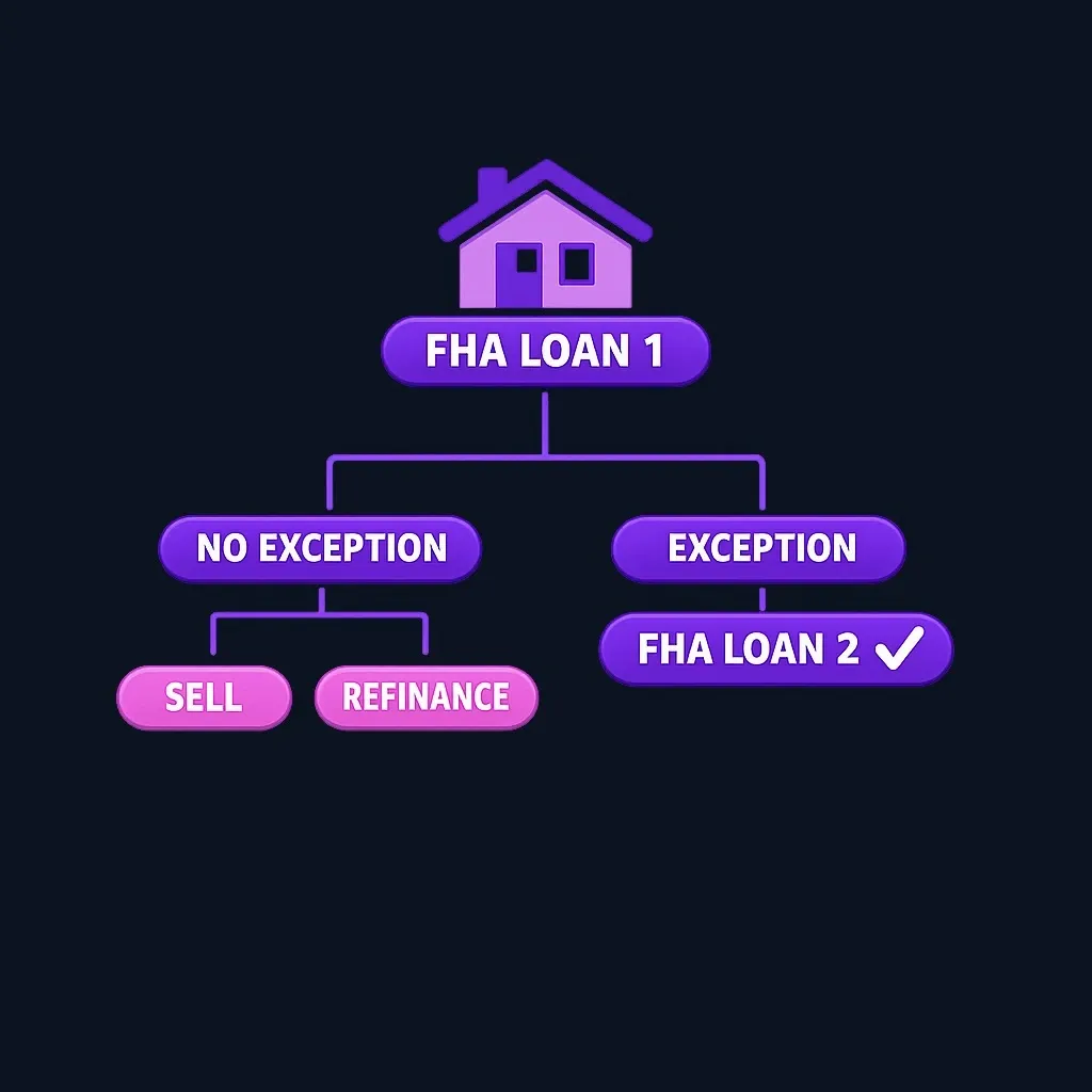 Decision tree showing the two paths to getting a second FHA loan