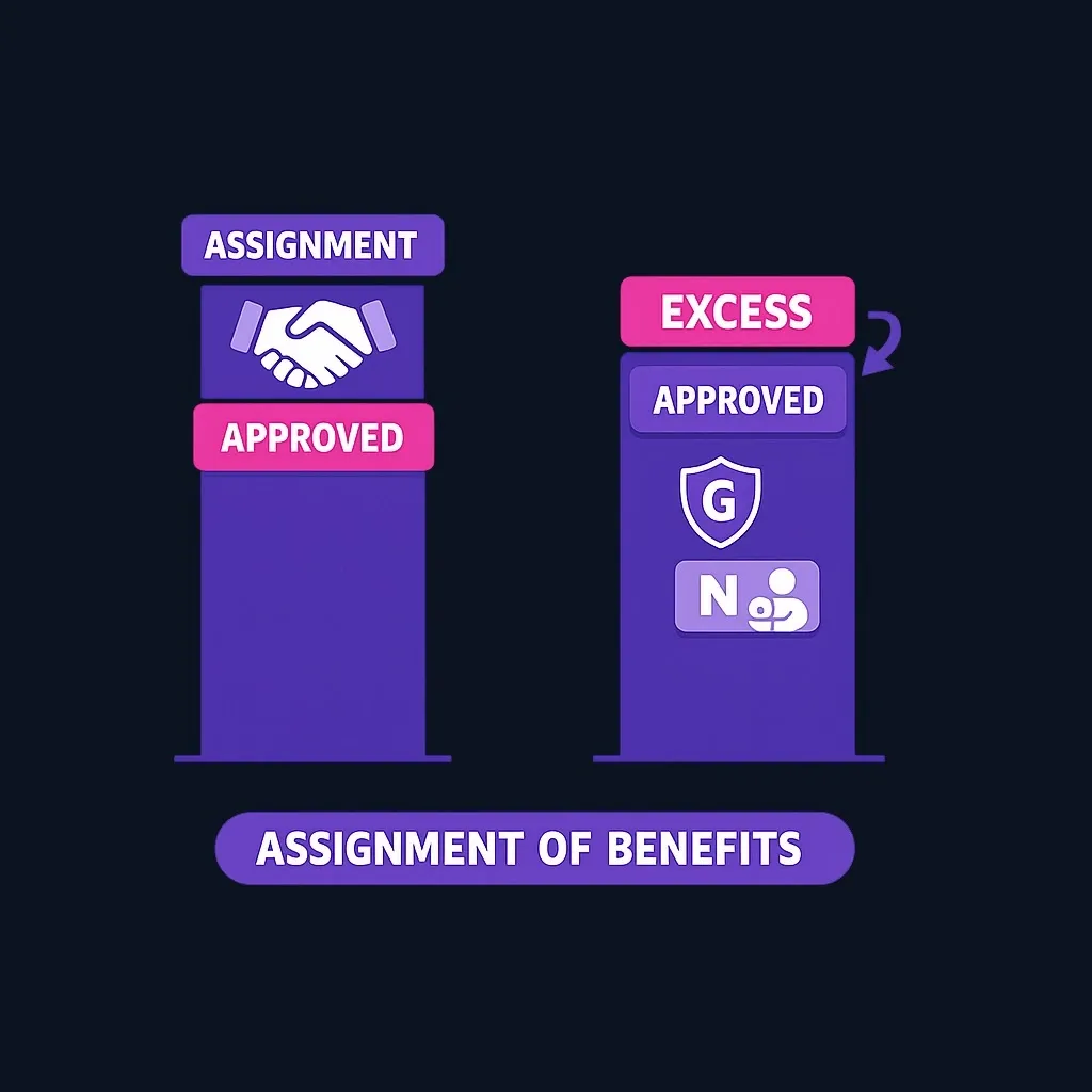 Diagram of a medical bill split into the Medicare-approved amount and an excess charge above it.
