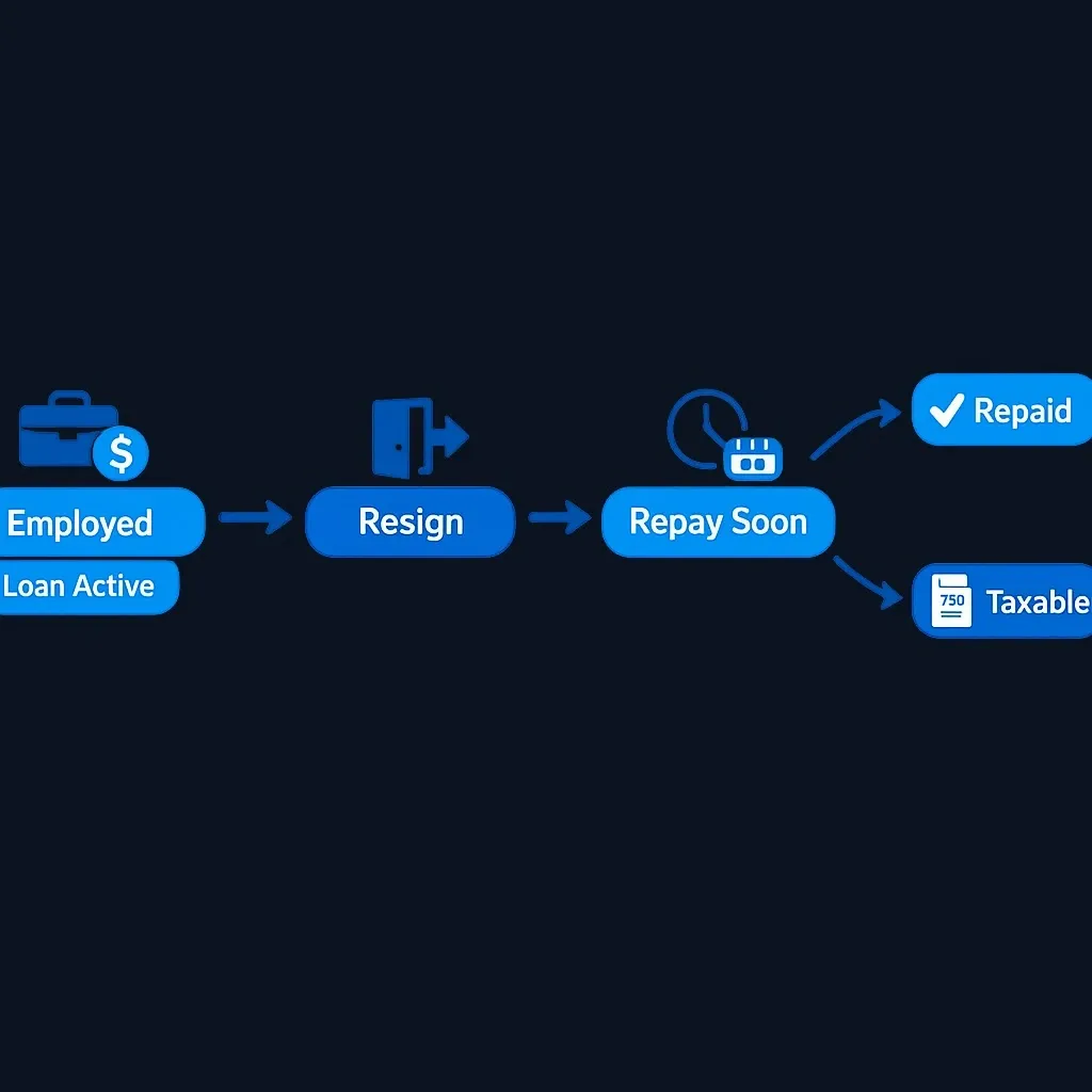 Timeline showing what happens to a 401(k) loan when you leave your job