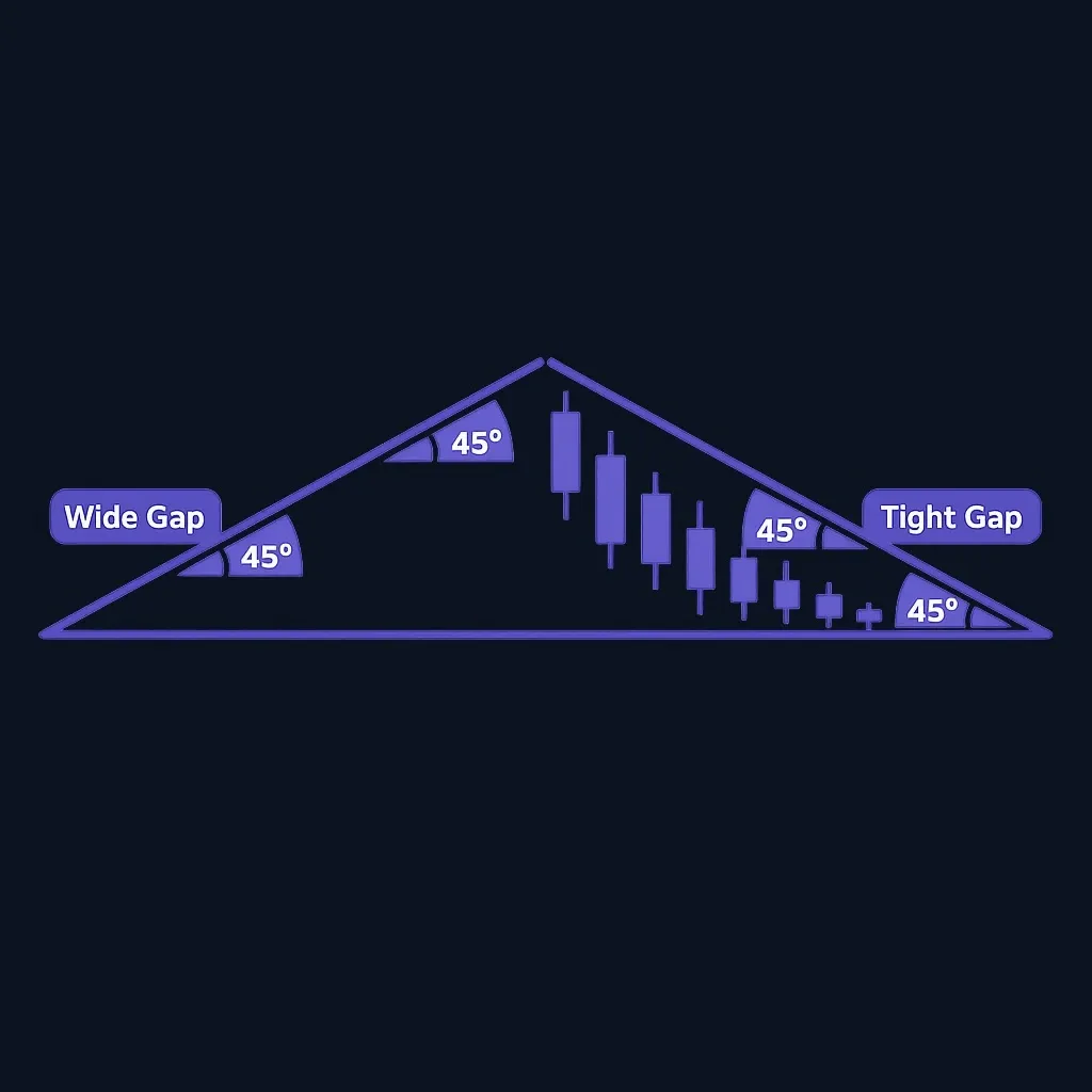Symmetrical triangle showing equal opposing slopes and progressively smaller price swings