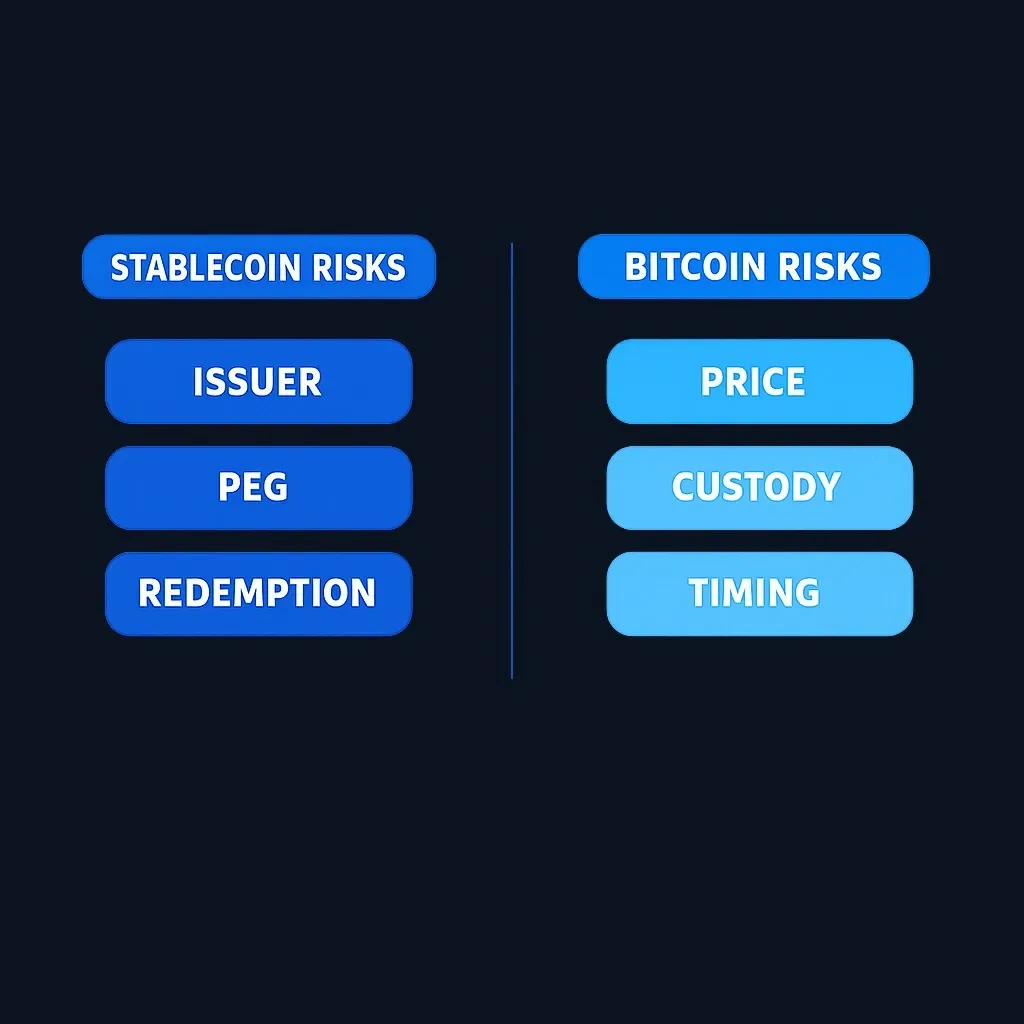Comparison of risk categories for stablecoins versus Bitcoin