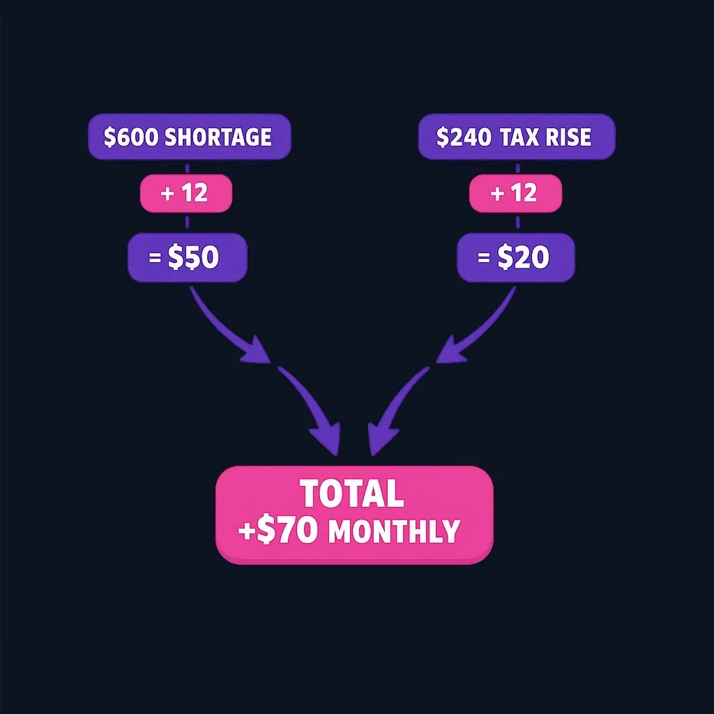 Flowchart showing how shortage repayment and escrow adjustment combine into total payment increase