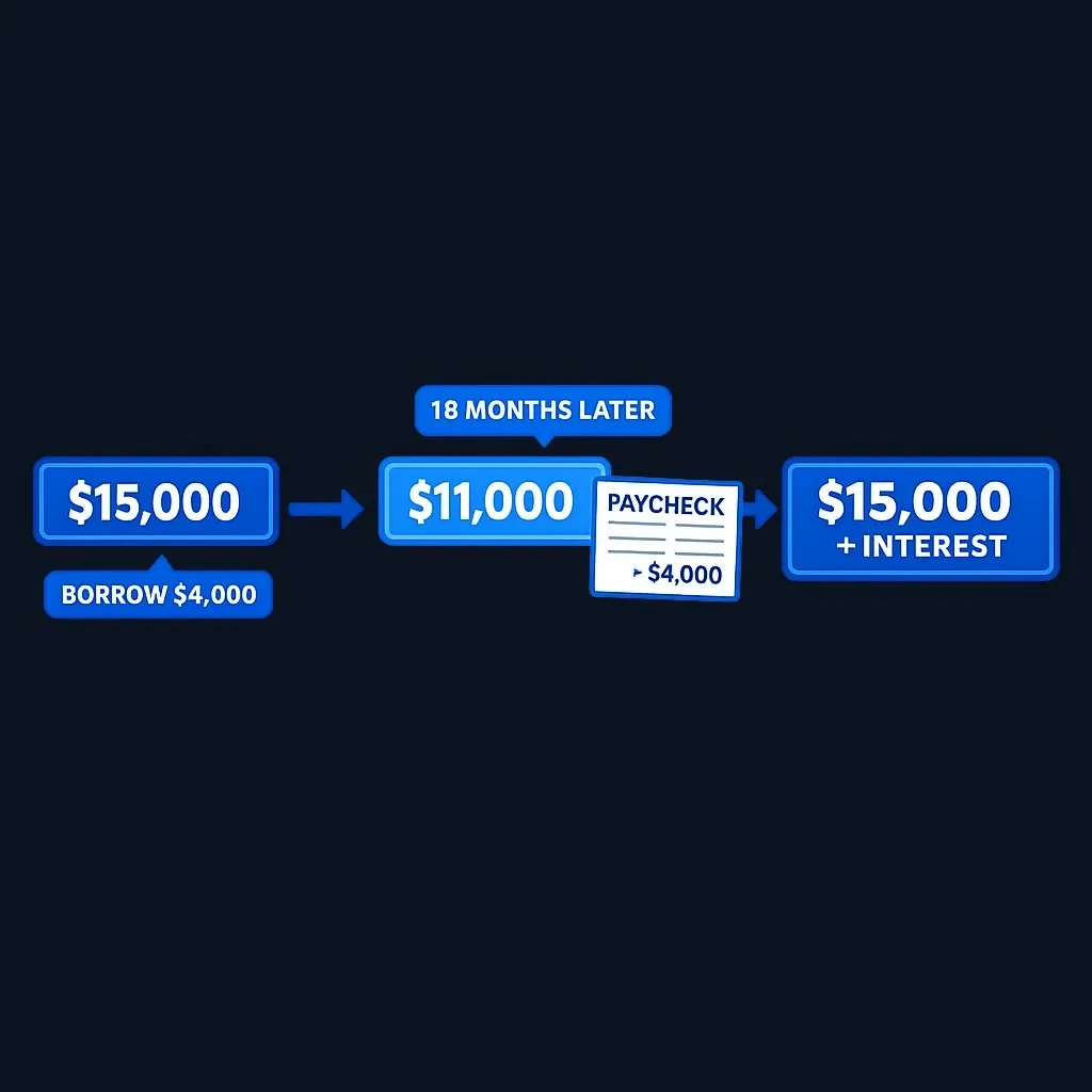 Step-by-step example of a $4,000 401(k) loan with 18-month repayment