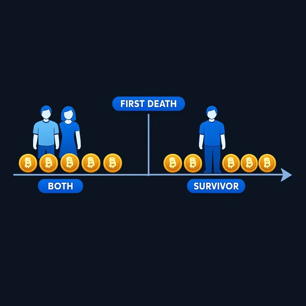 Timeline showing two people receiving annuity payments that continue for the survivor after the first death