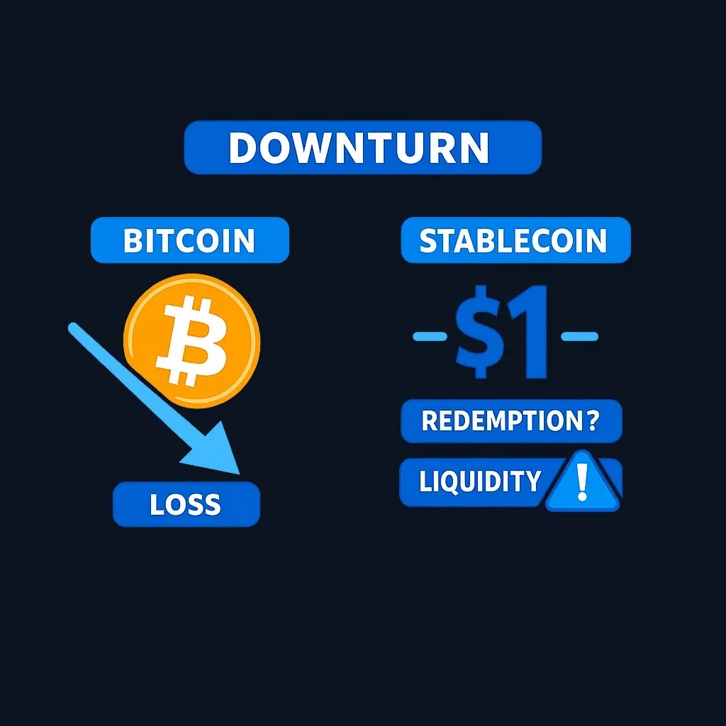 Comparison of downturn impact on Bitcoin versus stablecoins