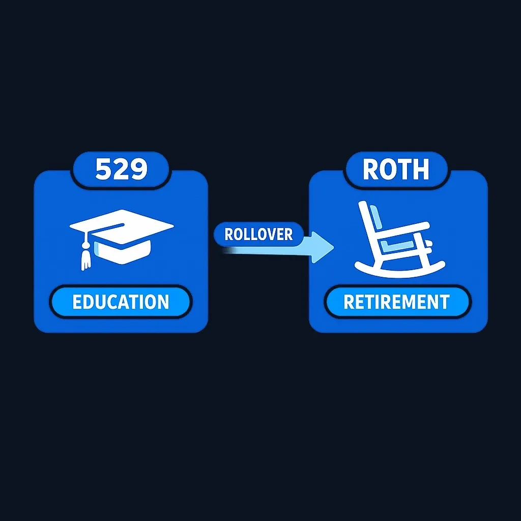 Side-by-side comparison of a 529 plan for education and a Roth IRA for retirement