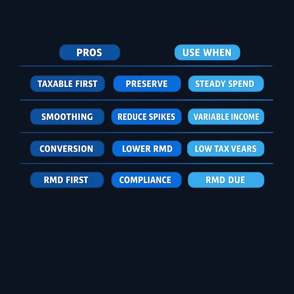 Comparison table of four retirement withdrawal strategies