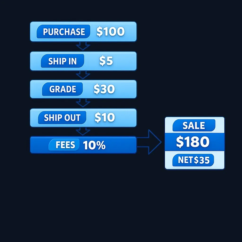 Breakdown diagram showing all cost components in a sports card investment