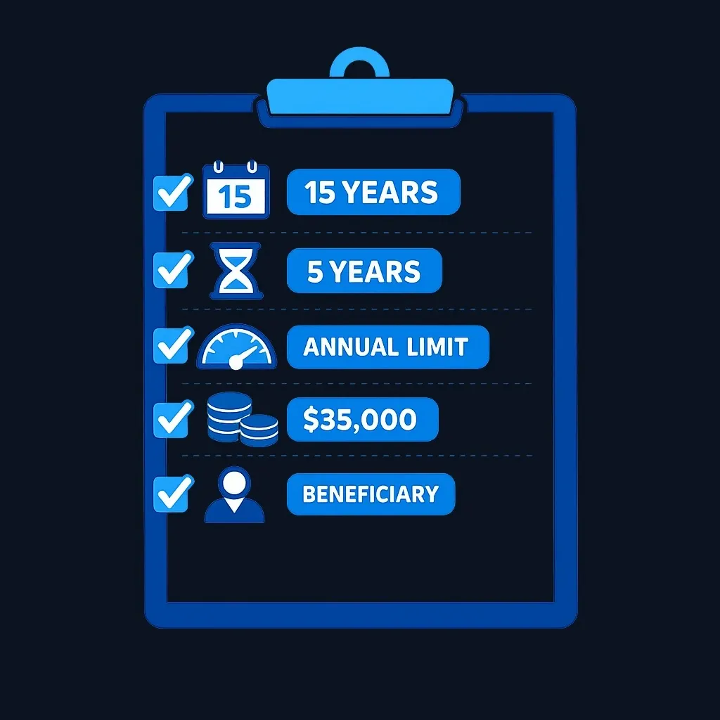 Checklist diagram of the main 529-to-Roth rollover requirements