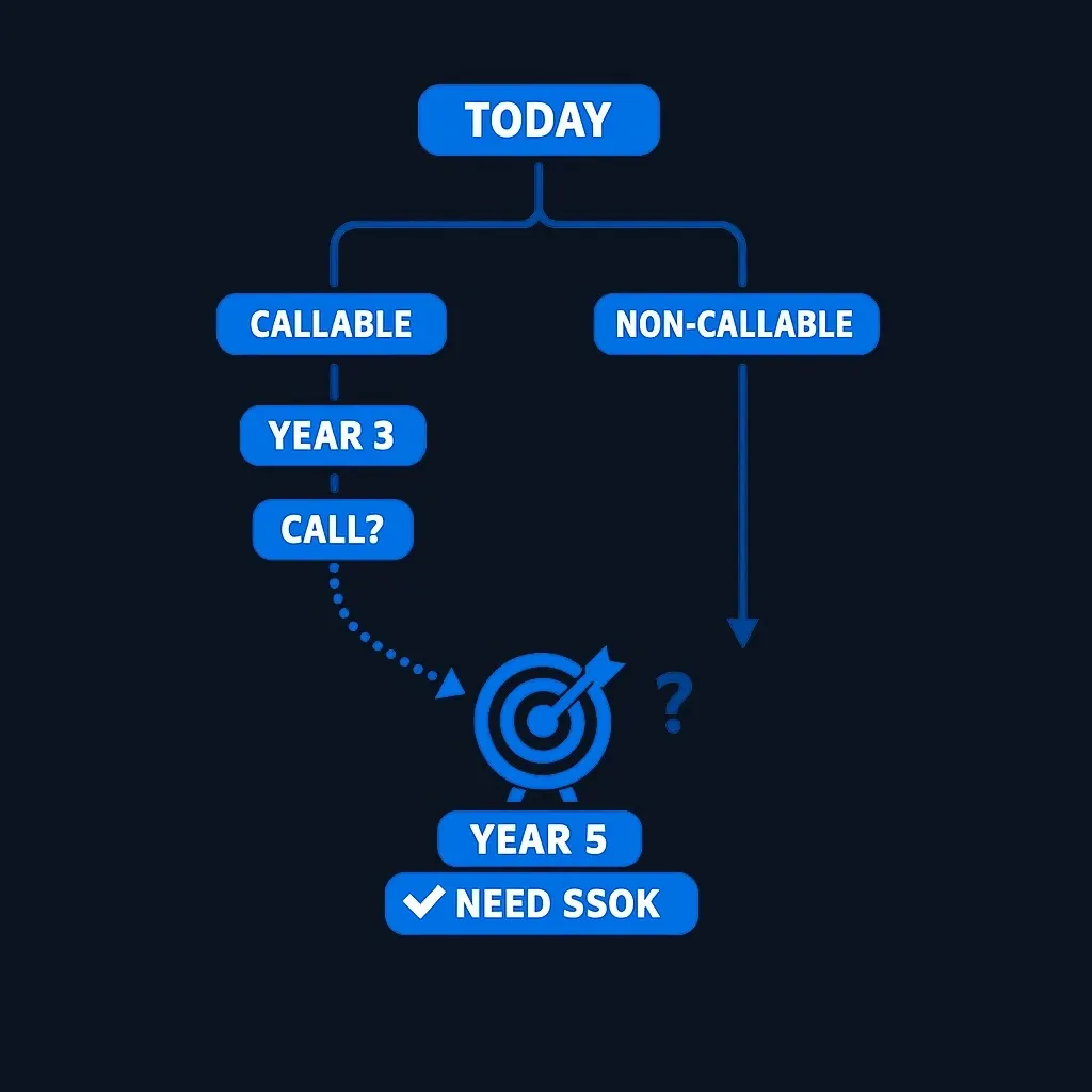 Scenario diagram showing timing mismatch between callable bond and future cash need