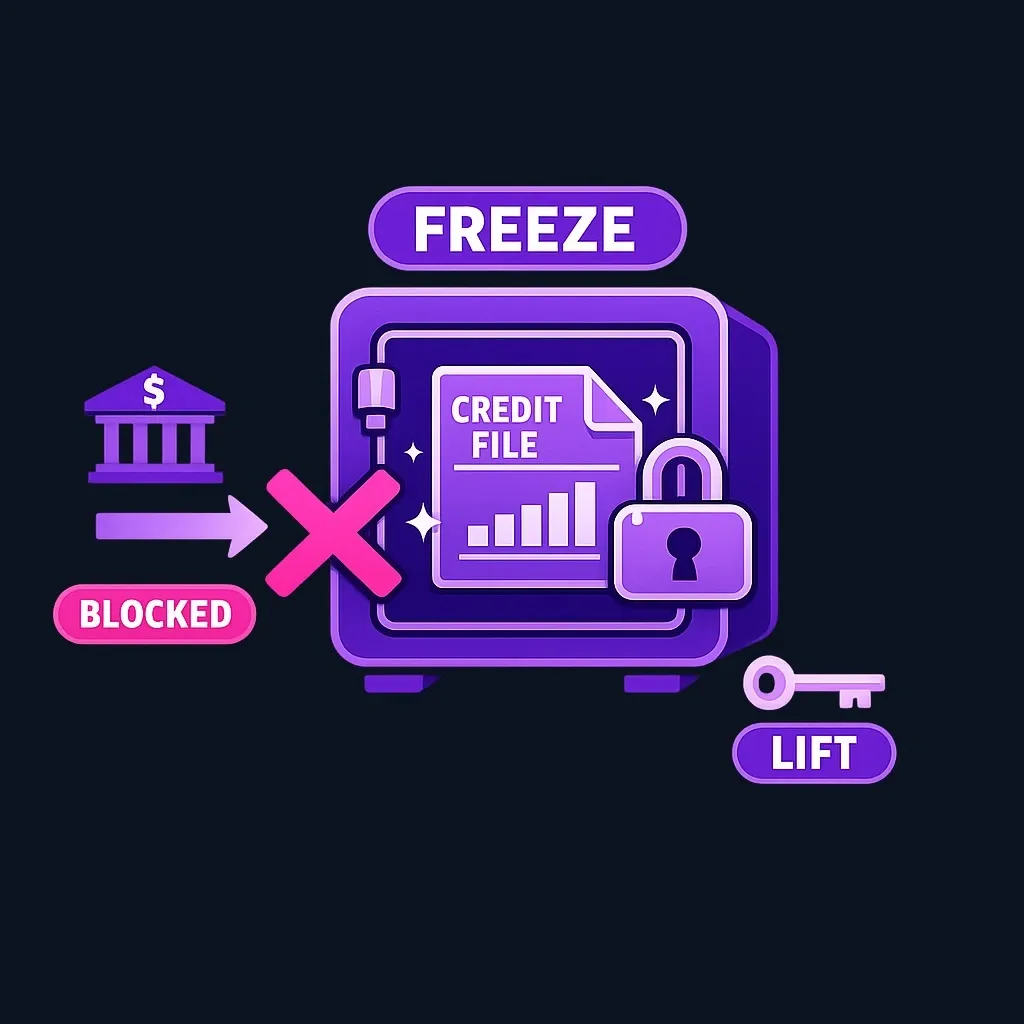Diagram showing credit freeze blocking creditor access to credit file
