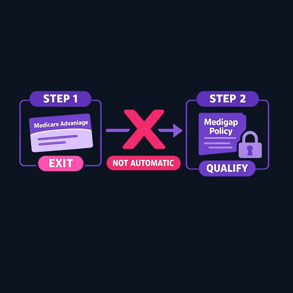 Two-step process diagram showing Medicare Advantage exit and Medigap enrollment as separate requirements