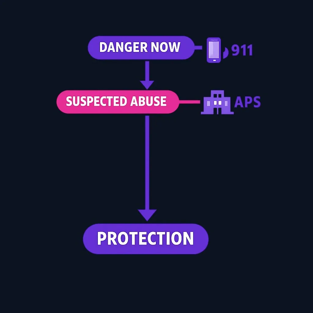 Decision tree showing emergency versus non-emergency reporting paths