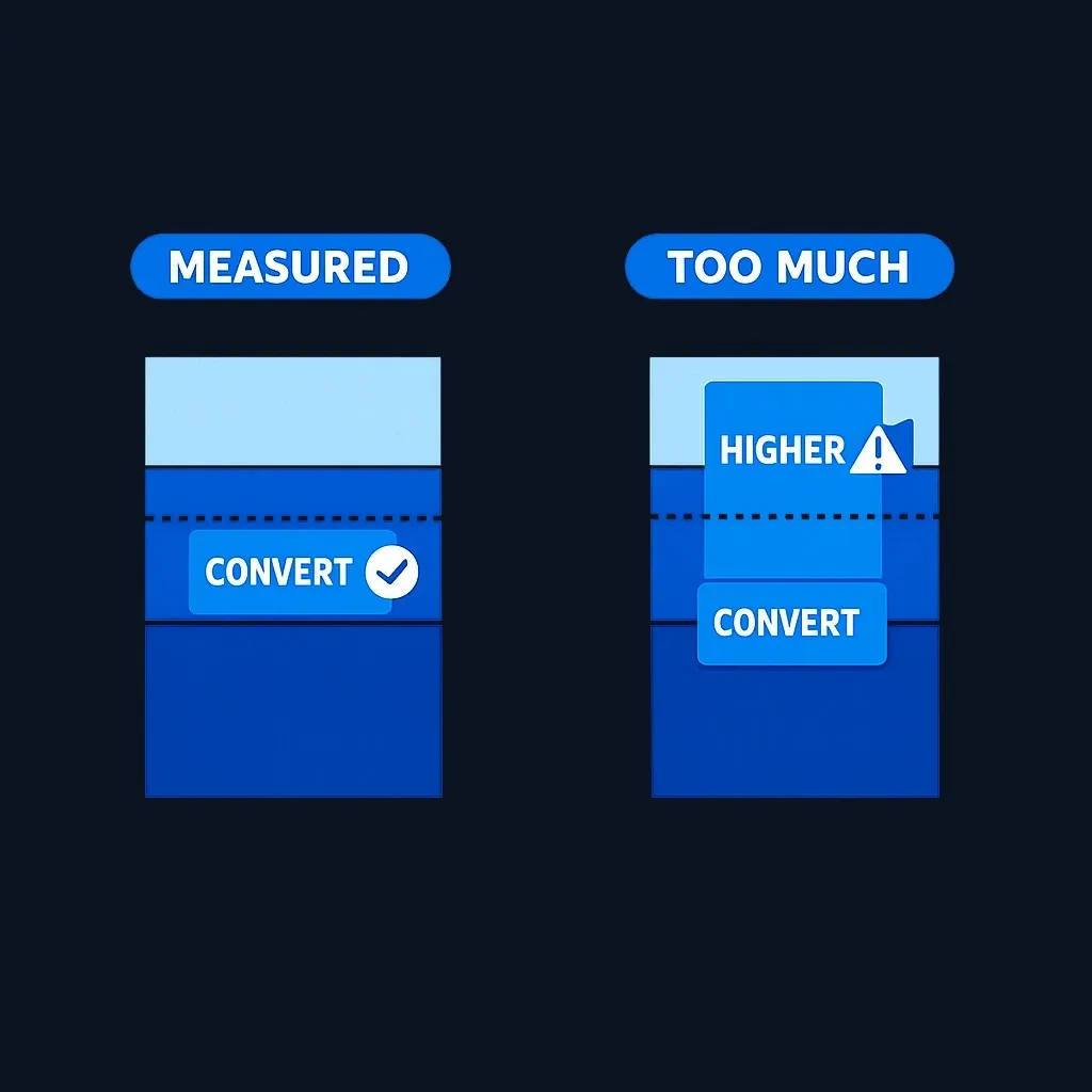 Side-by-side stacked bracket columns: one conversion fills a bracket to its top line, the other overflows into a higher bracket.