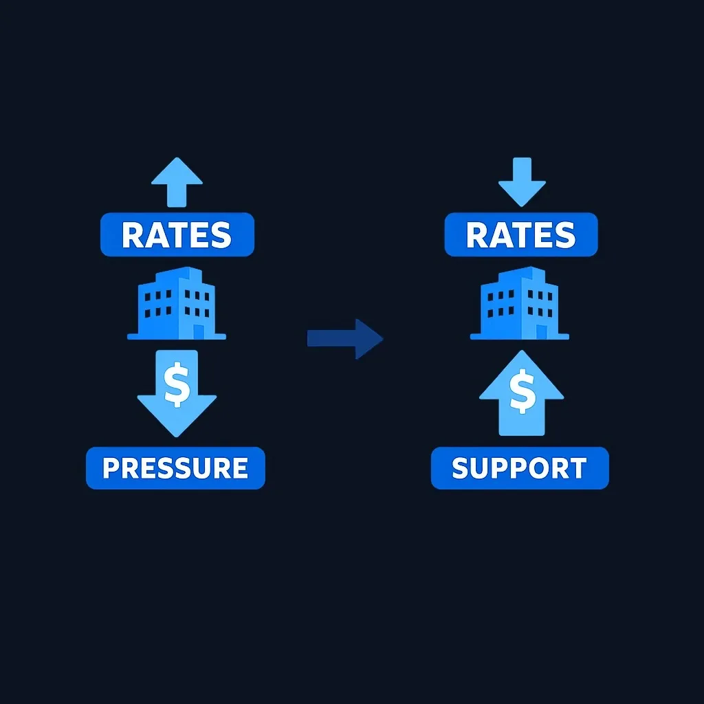 Comparison diagram showing interest rate impact on REIT valuation