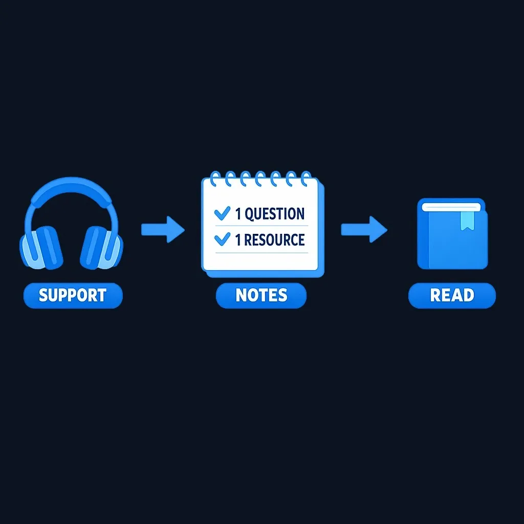 Visual showing the process of taking action notes after listening to a podcast episode