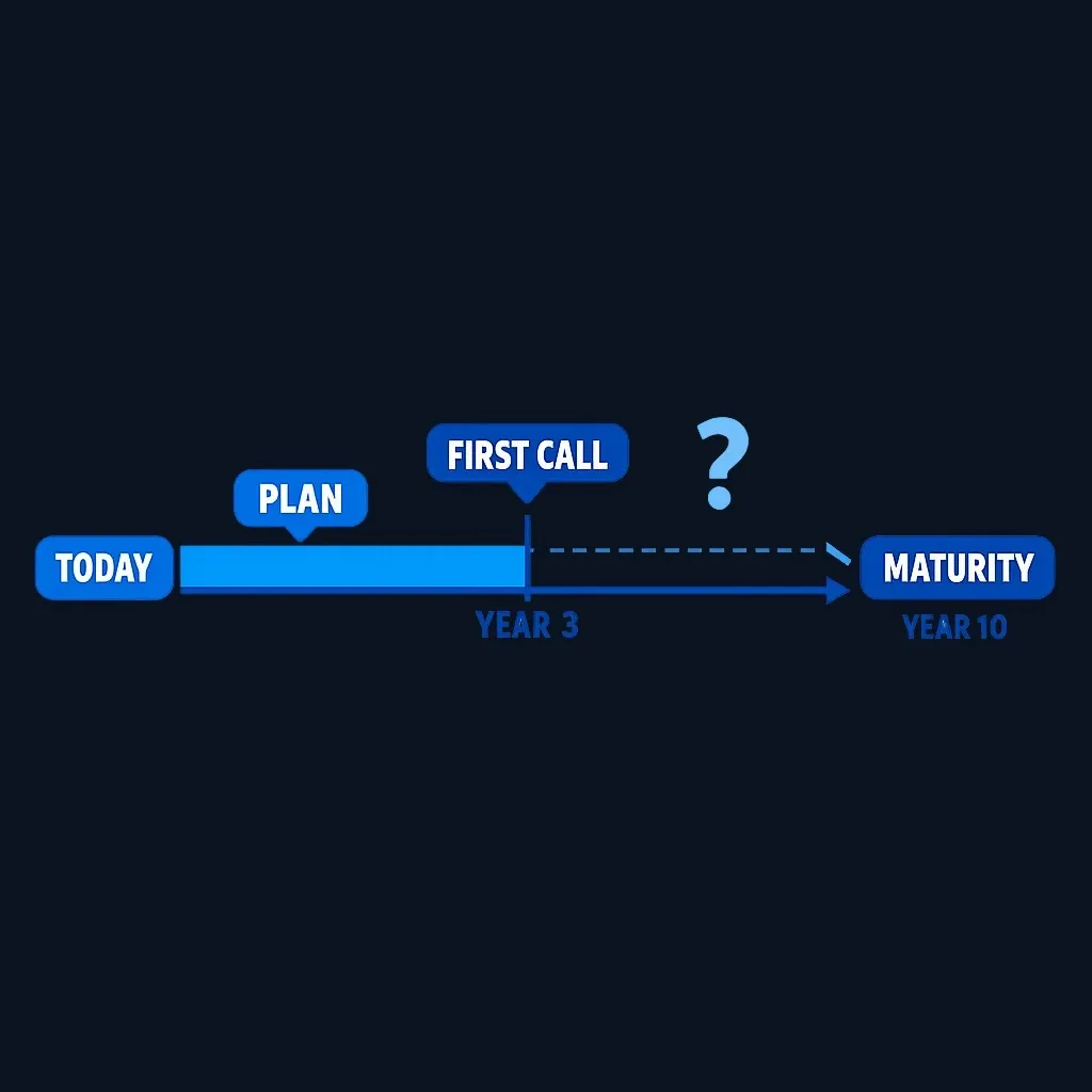 Timeline comparison showing stated maturity versus practical call date planning horizon