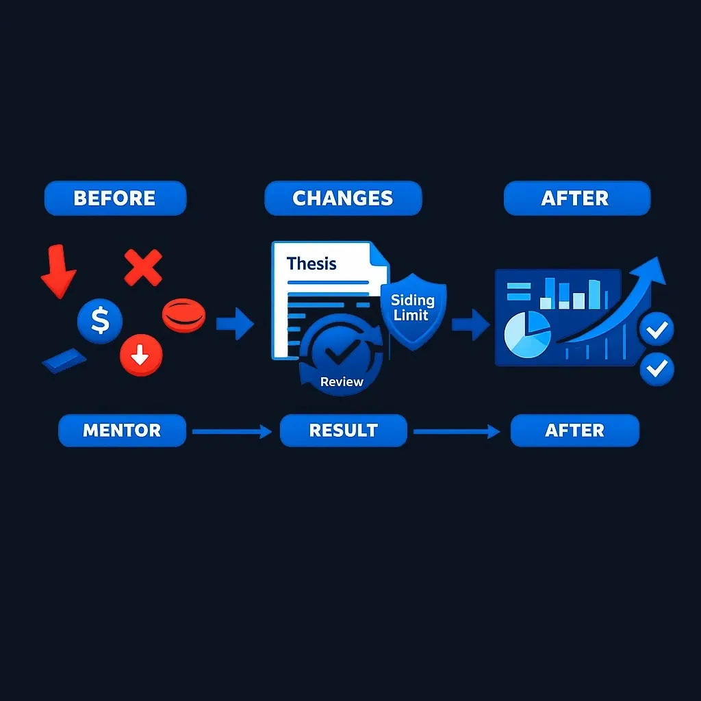 Case study diagram showing progression from ad-hoc trading to disciplined investment process