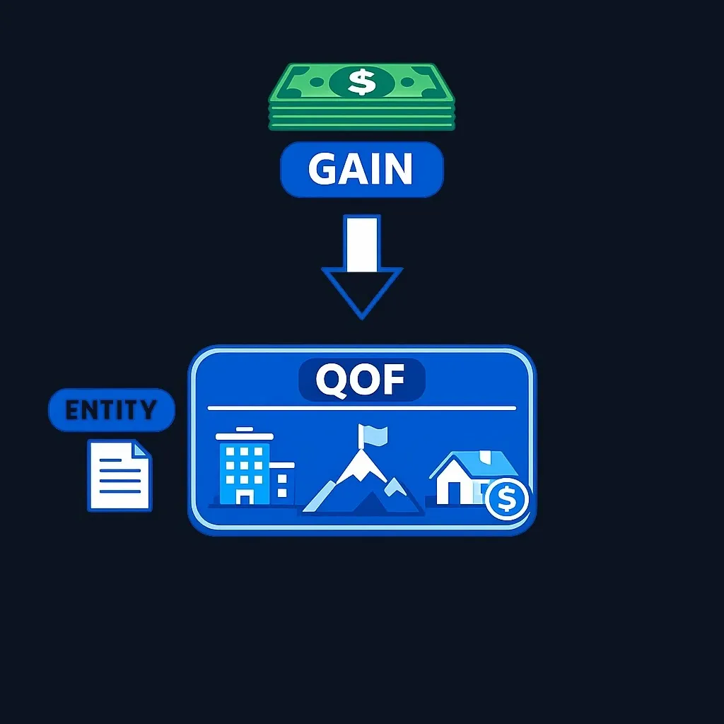 Diagram showing Opportunity Zone investment flow from gain to QOF entity