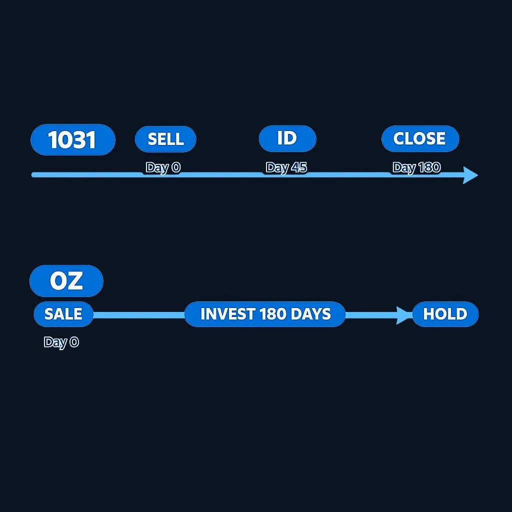 Timeline comparison of 1031 exchange deadlines versus Opportunity Zone investment timeline