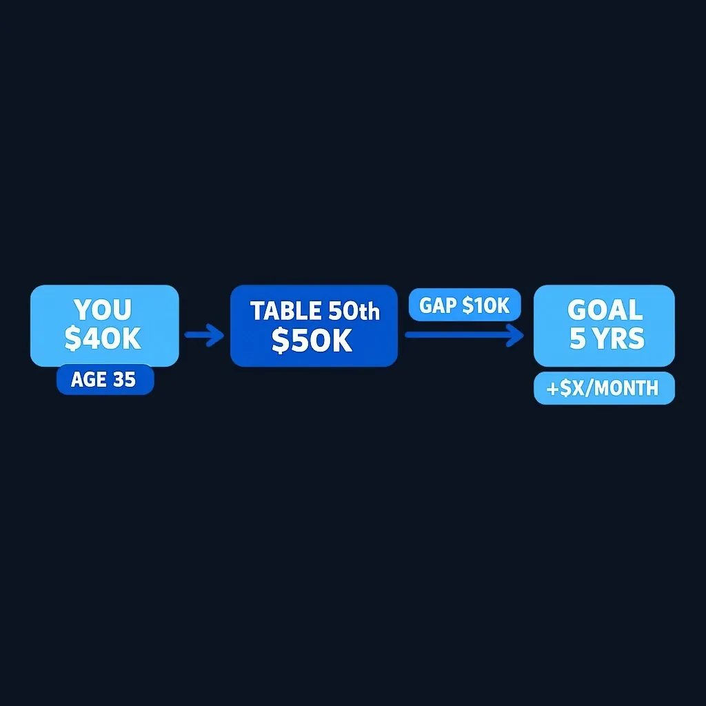 Step-by-step diagram showing how to use a percentile table to set savings goals