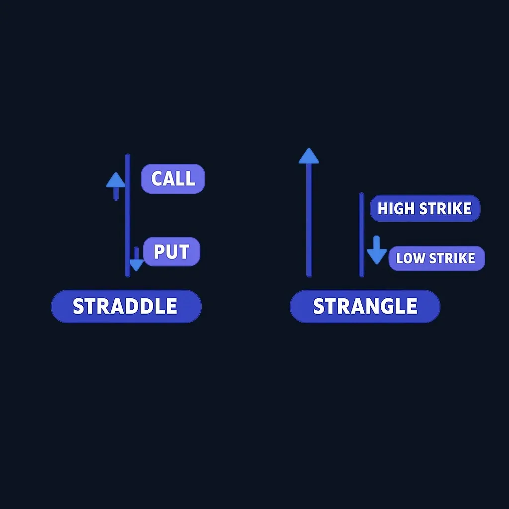 Side-by-side comparison of straddle and strangle strike structures