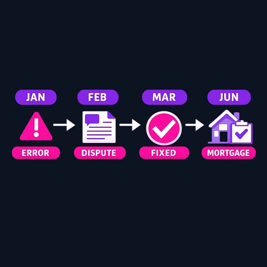 Timeline showing error discovery, dispute, resolution, and clean mortgage application