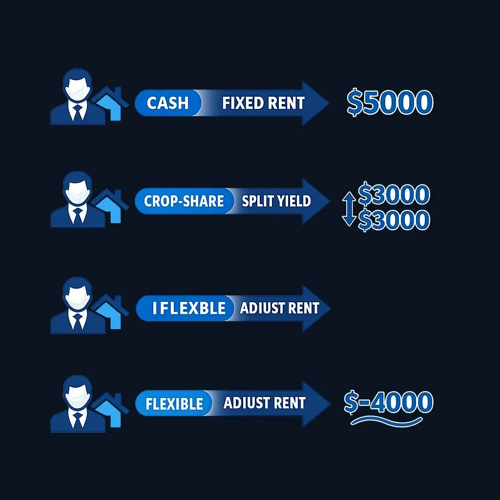 Diagram defining cash lease, crop-share lease, and flexible lease arrangements