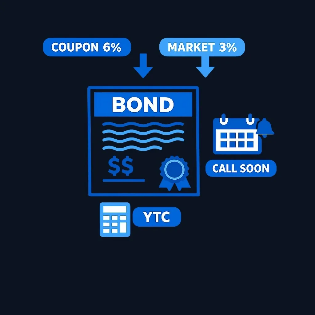 Example diagram of callable bond with high coupon facing imminent call