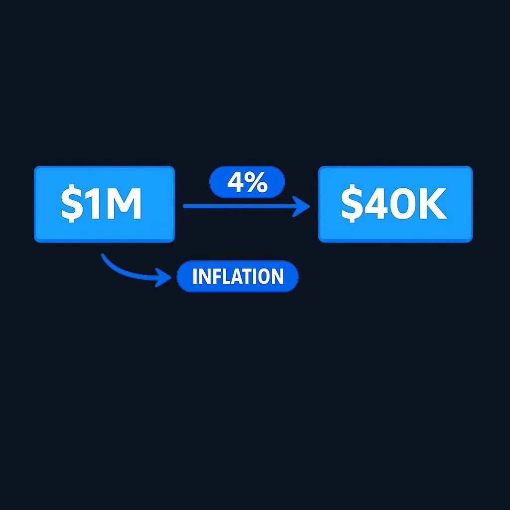 Diagram showing $1 million portfolio generating $40,000 initial withdrawal at 4 percent