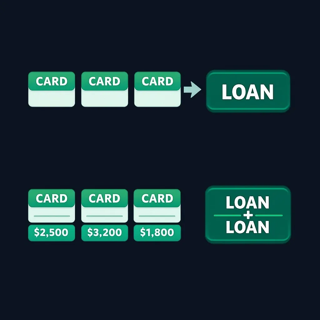 Diagram showing how consolidation plus re-borrowing doubles debt obligations