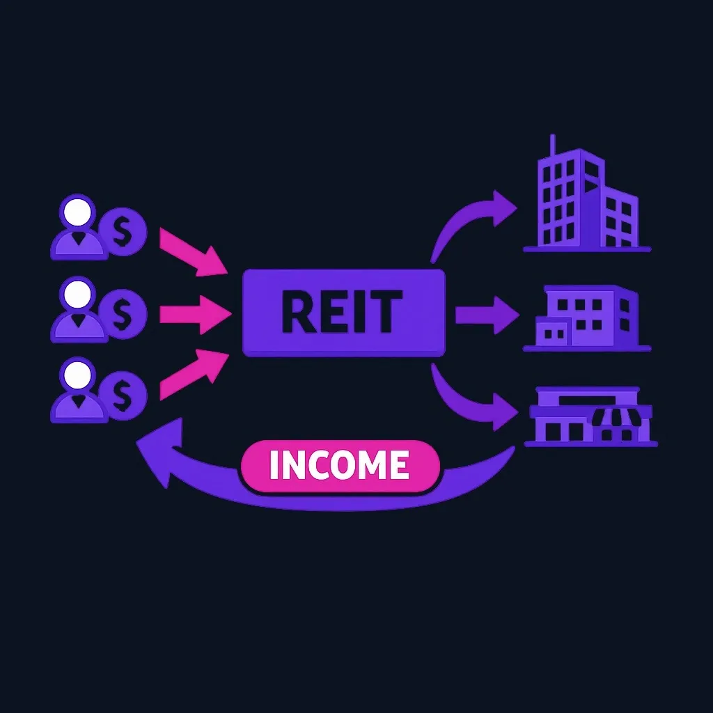 Diagram showing how a REIT pools investor capital to own multiple properties