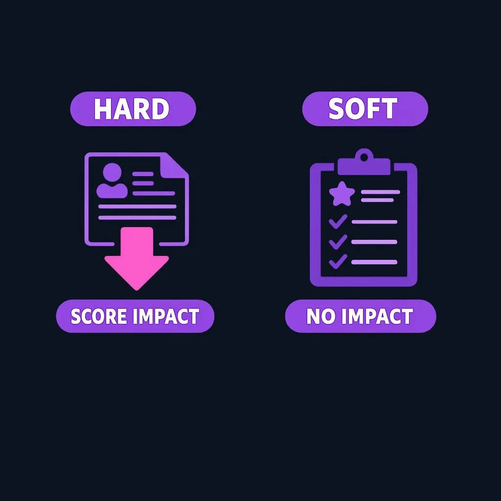 Side-by-side comparison of hard inquiry versus soft inquiry characteristics