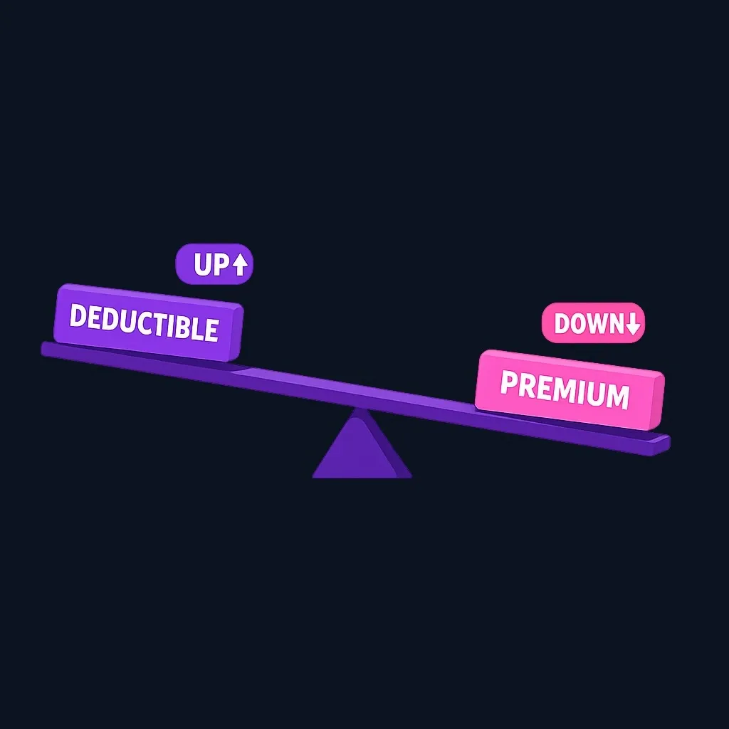 Seesaw diagram showing deductible going up while premium goes down