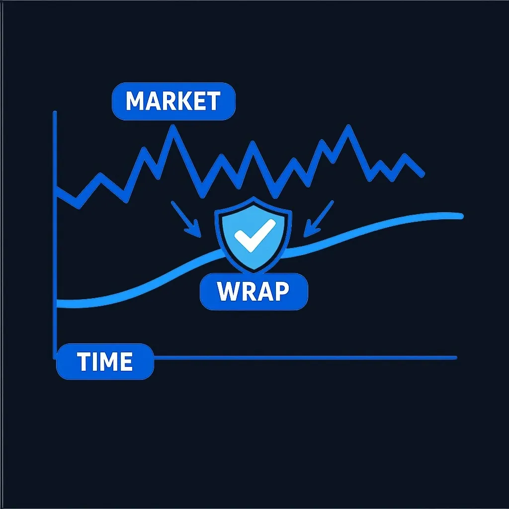 Chart with a jagged market value line and a smooth credited value line running through it