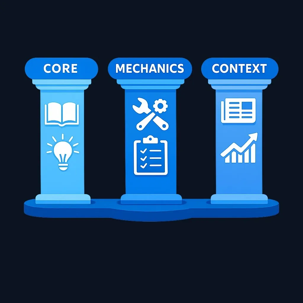 Three interconnected learning pillars for beginner investing education