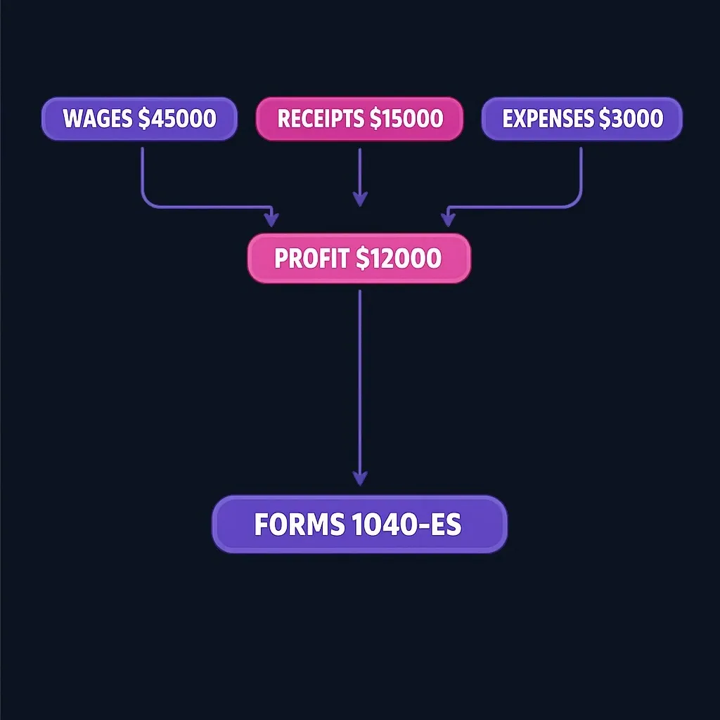 Worked example showing how W-2 wages and freelance profit combine in tax calculation