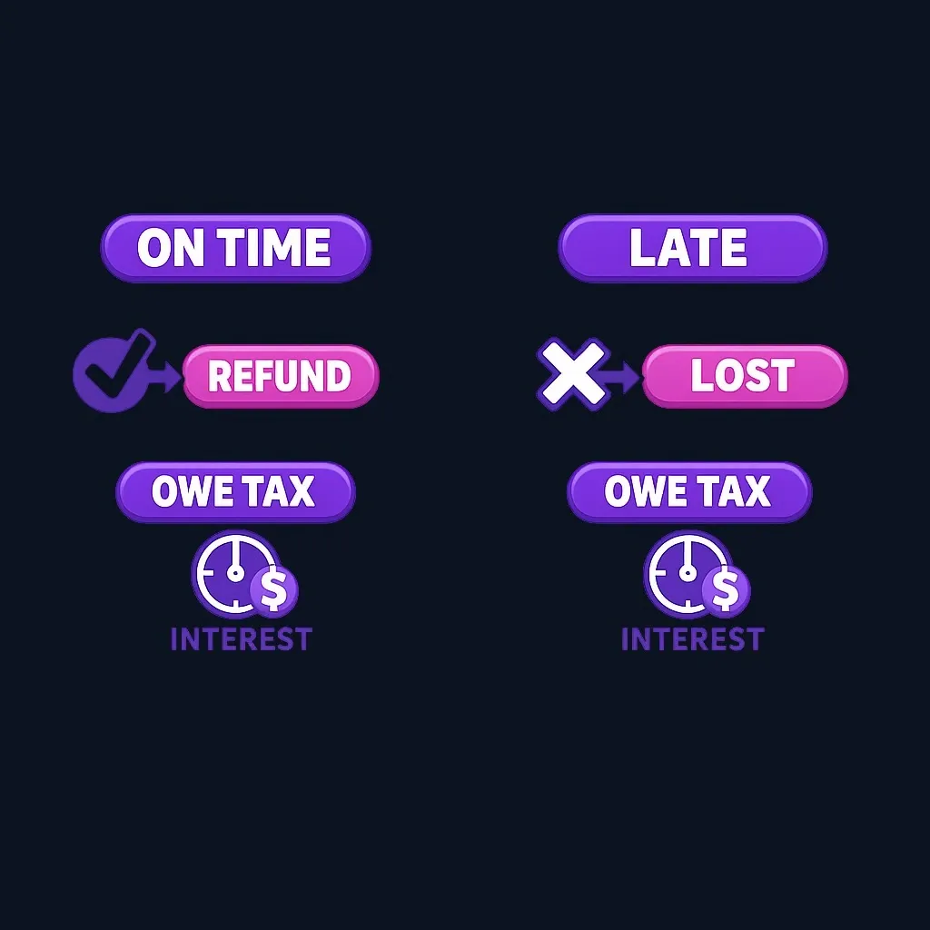 Comparison diagram of on-time versus late amended return outcomes