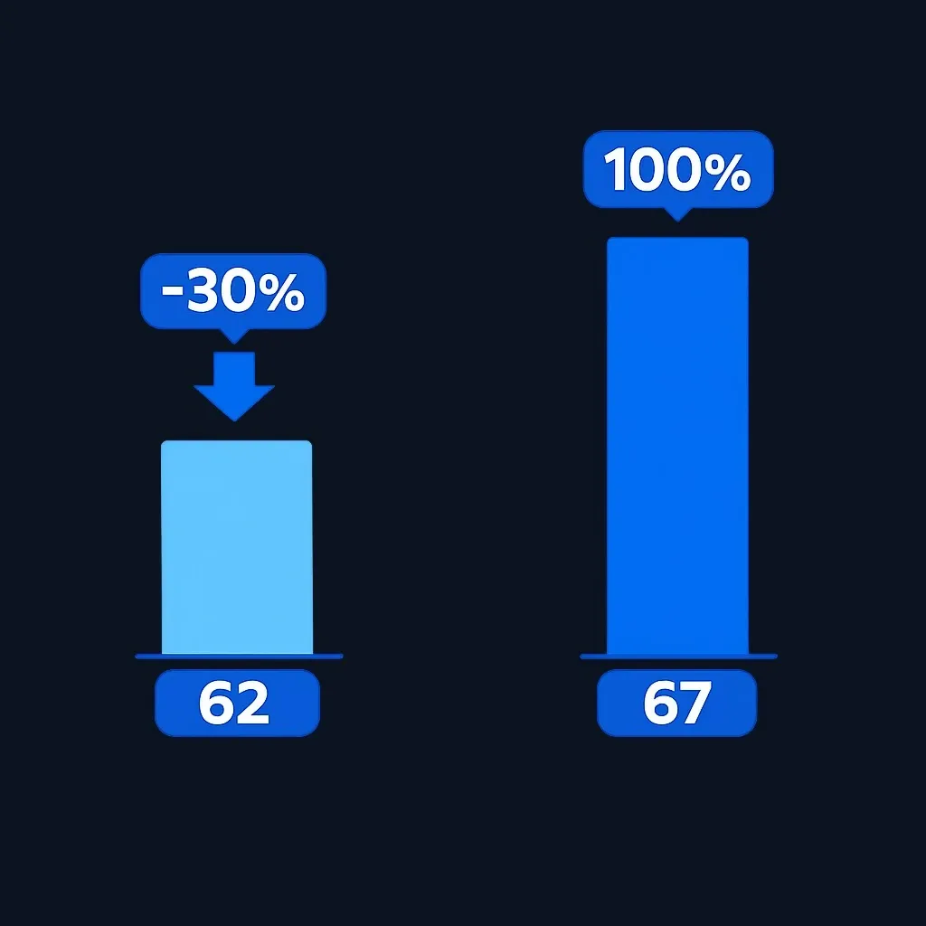 Diagram showing benefit reduction when claiming Social Security at 62 versus 67