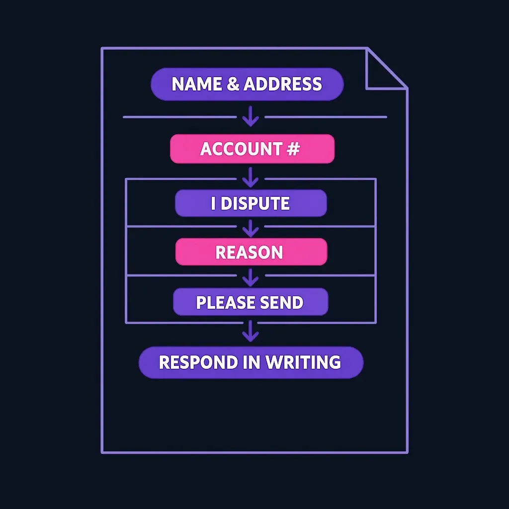 Structure diagram of a debt validation letter showing key components