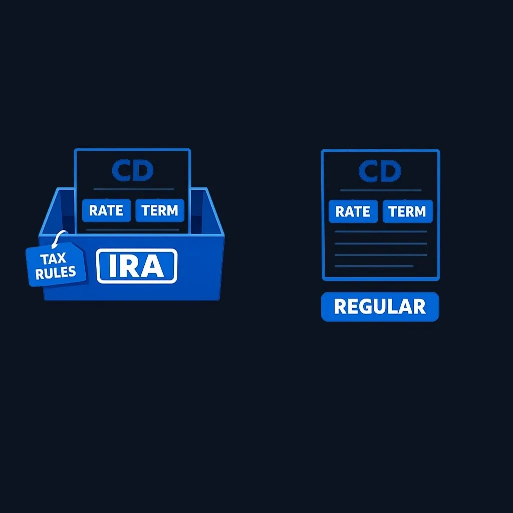 A CD certificate shown inside an IRA box and a second CD certificate standing alone