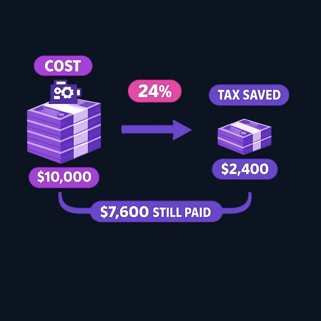 Diagram showing a $10,000 purchase producing $2,400 in tax savings