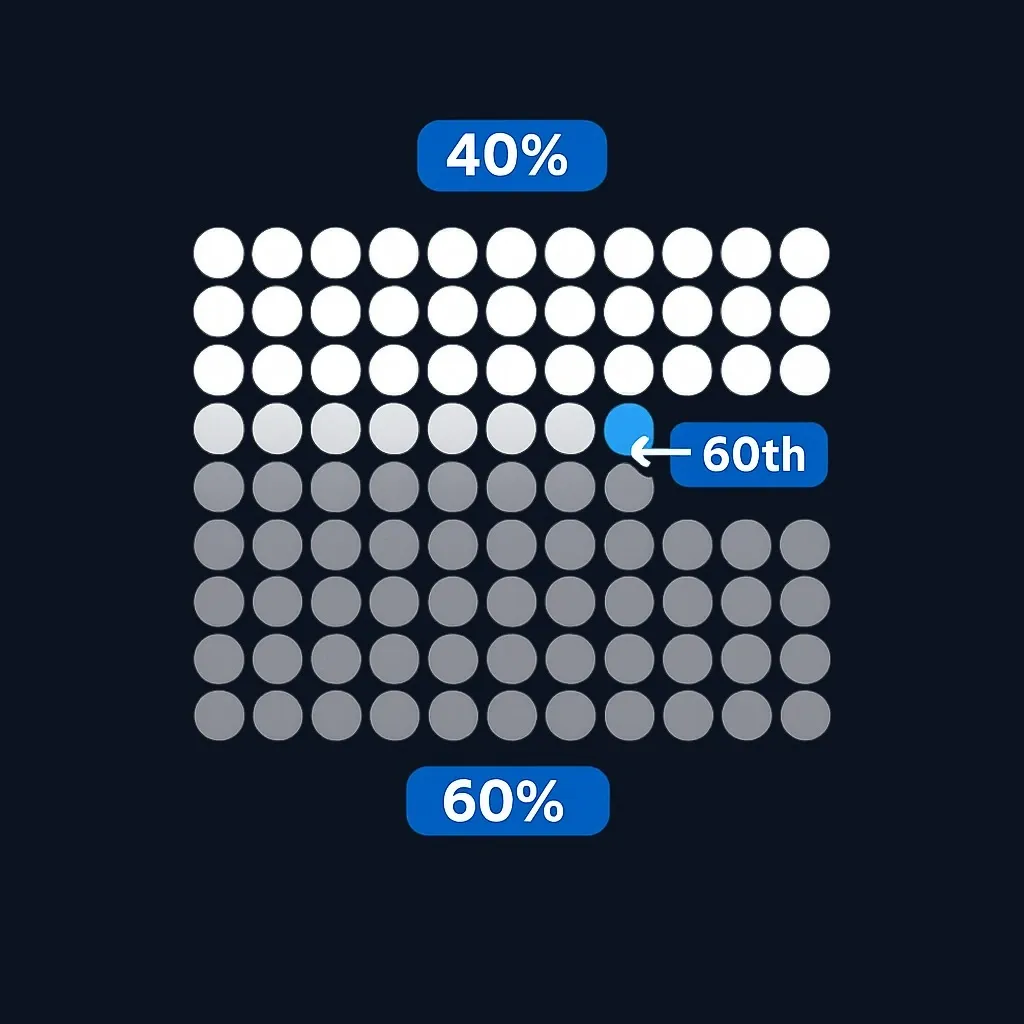 Diagram showing how percentile ranking works with 100 people arranged by balance