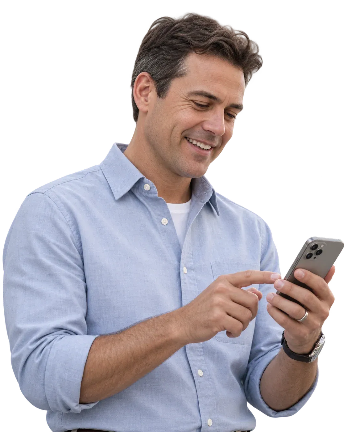 A smiling learner using his phone