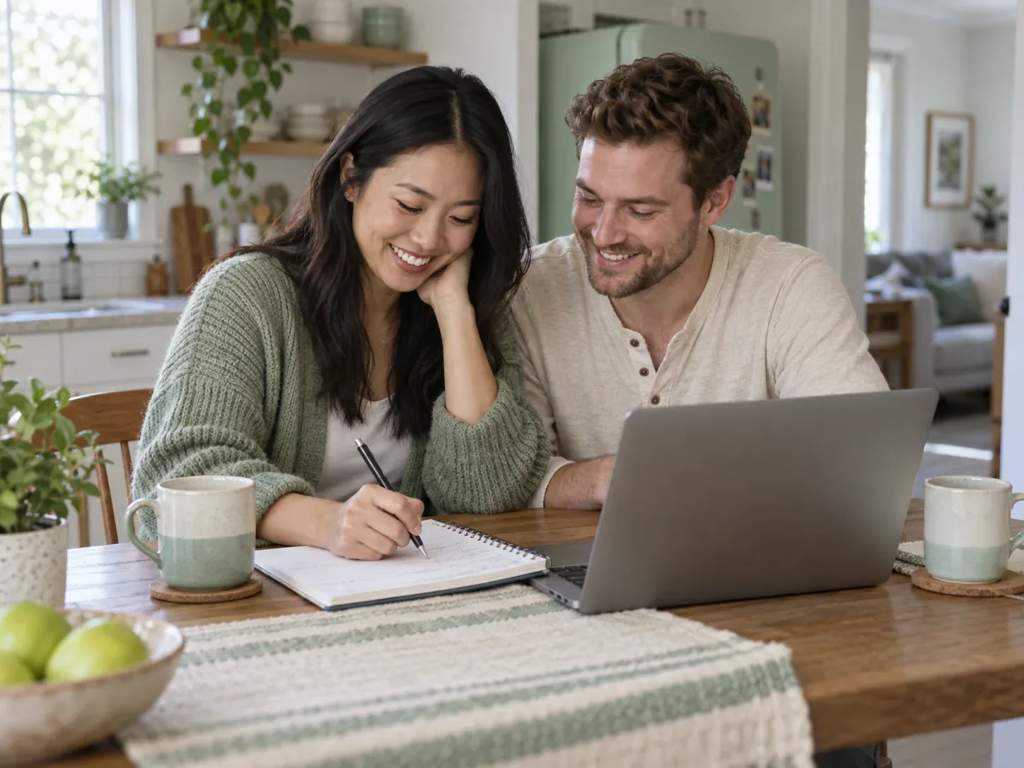 A young couple planning their savings together